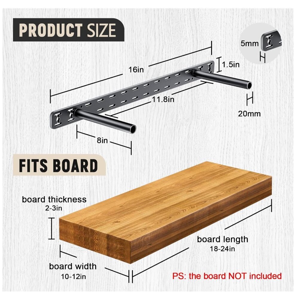 2Pk Floating Shelf Bracket Heavy Duty, (16"X8"X1.5") Black Brand New - Picture 2 of 8